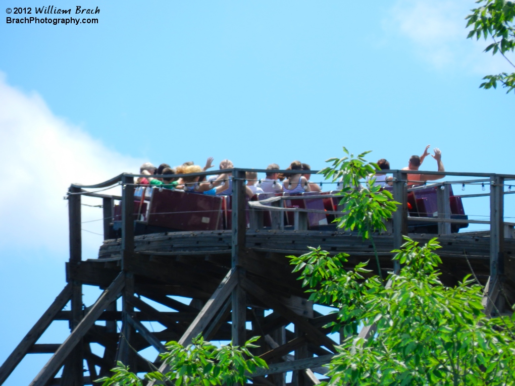 Purple train heading towards the massive drop.