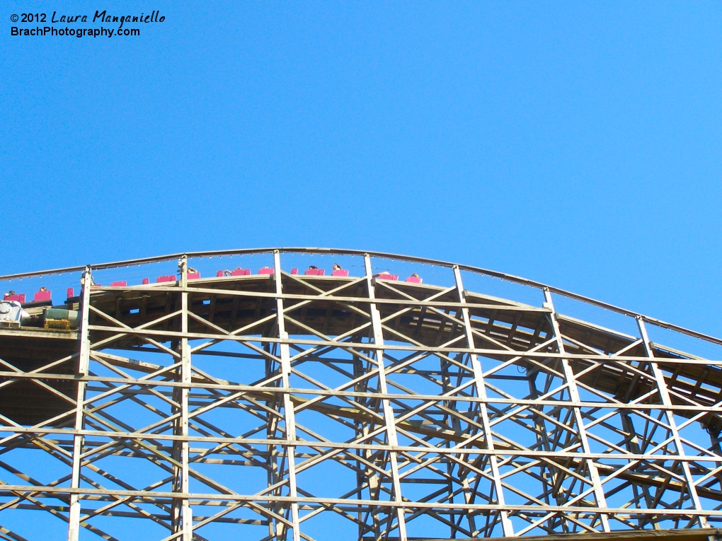 Train cresting over the lift hill.