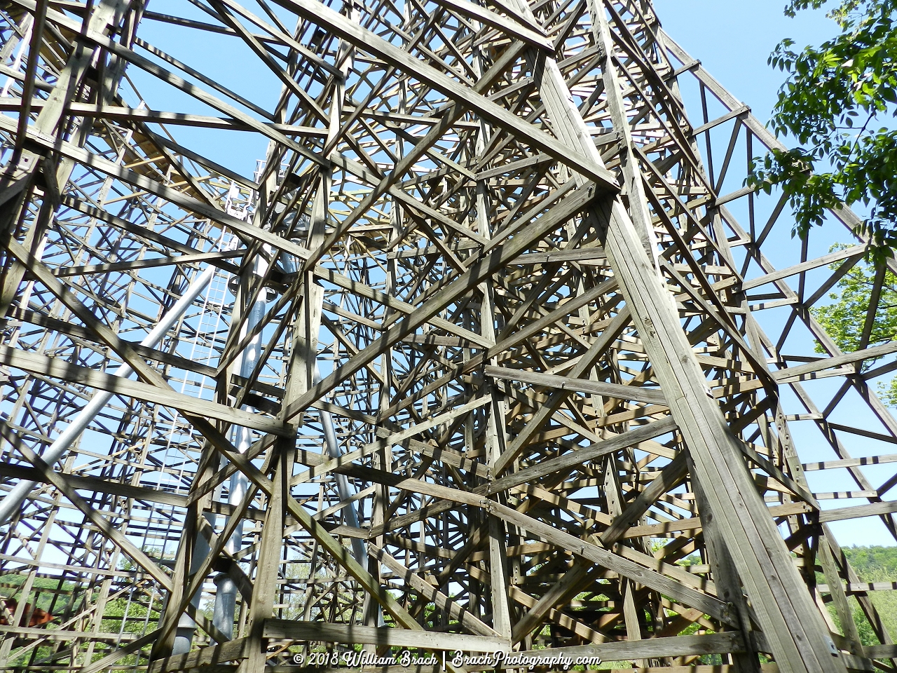 Going under Twister's structure while riding the Pioneer Train.