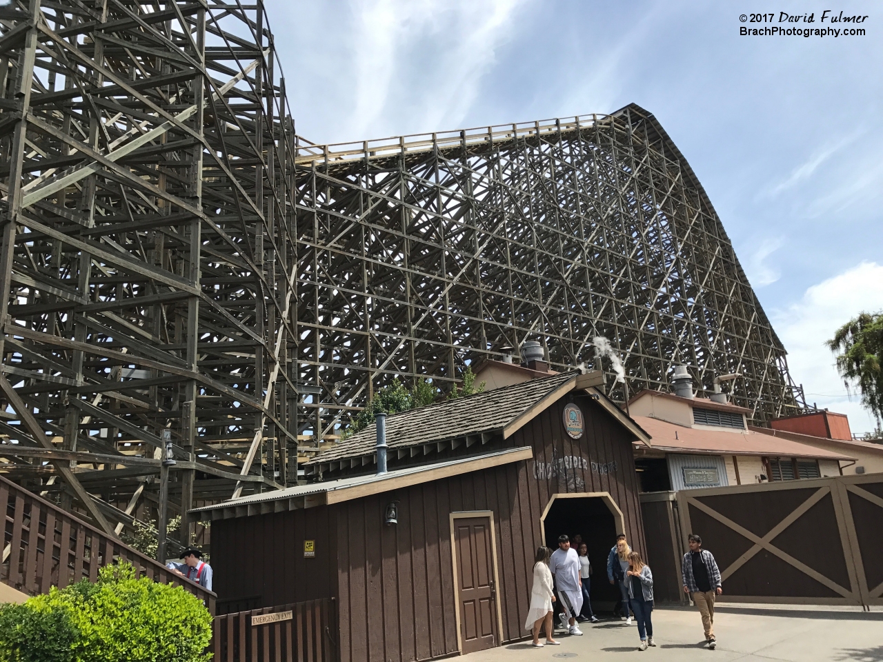 GhostRider's lift hill and covered first drop.