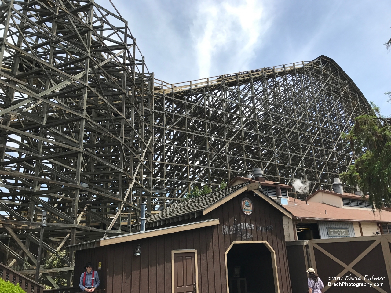 Train going up the lift hill of GhostRider.