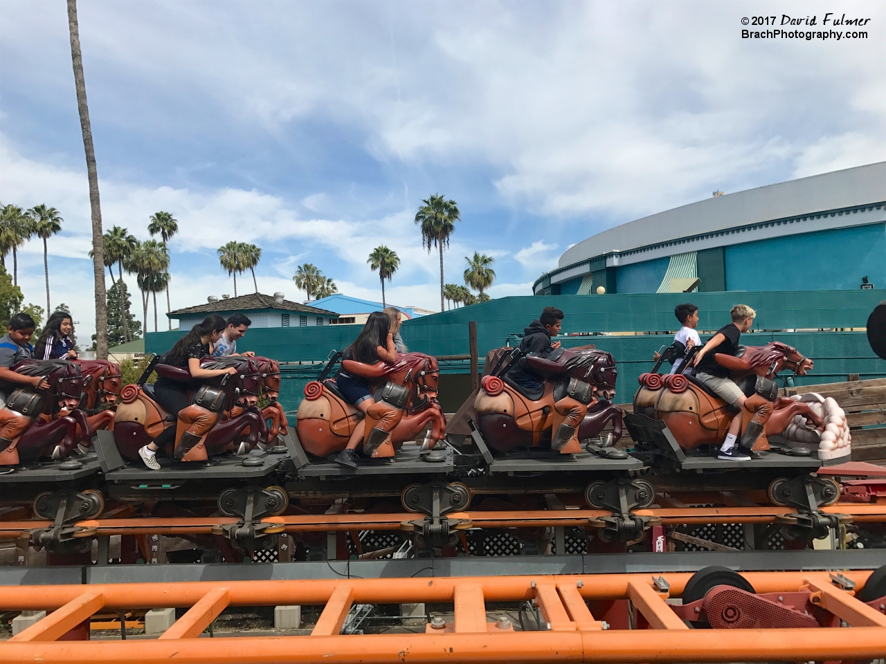 Pony Express train on the brake run waiting to enter the station.