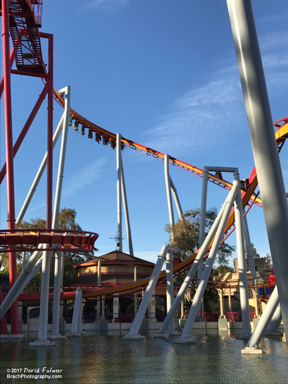 Silver Bullet train going down the first drop.