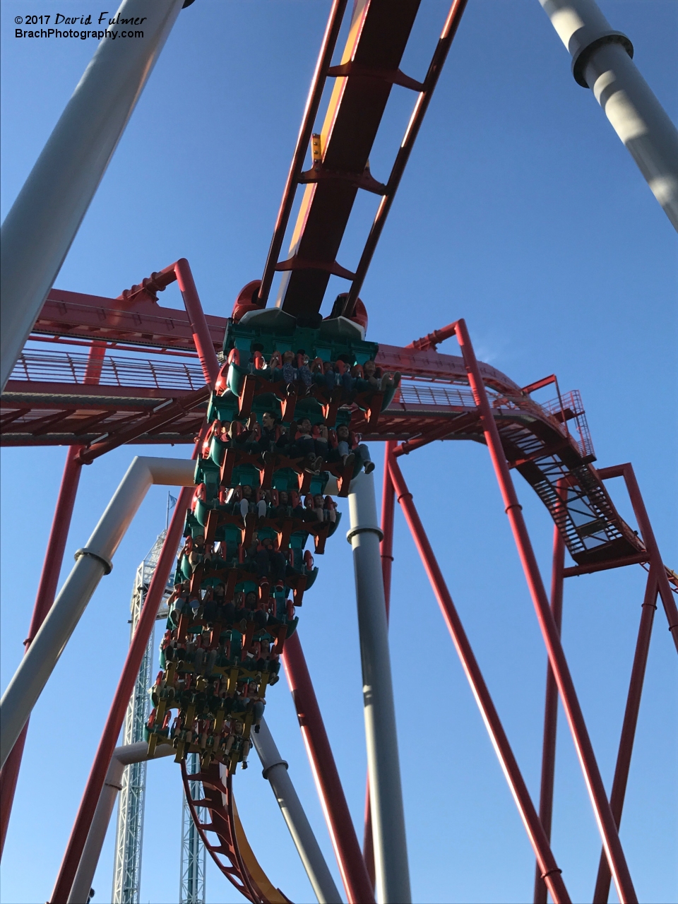 Train crossing under the lift hill.