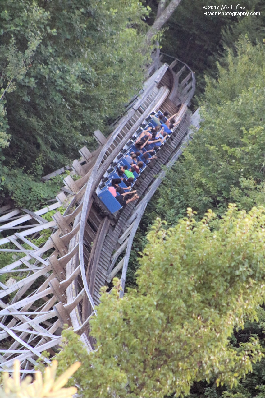 The train going up an airtime hill.