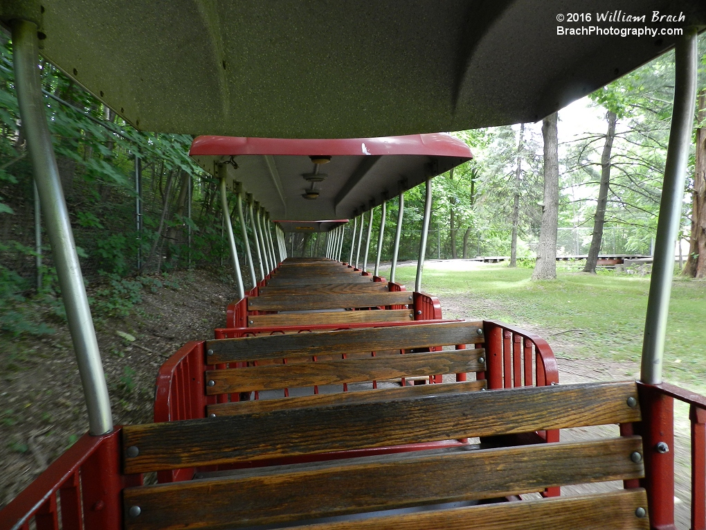 Looking back at the rest of the train on the Railroad at Lakemont Park.