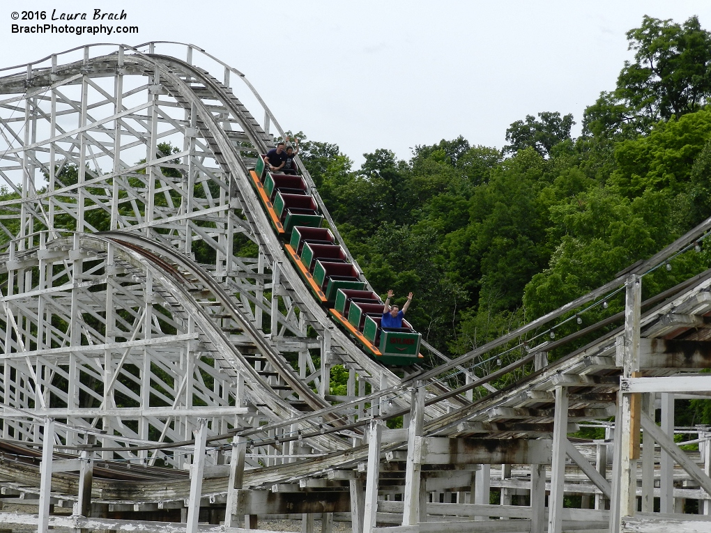 Skyliner is a very fun coaster as noted by Will who is in the front row with his hands up in the air.