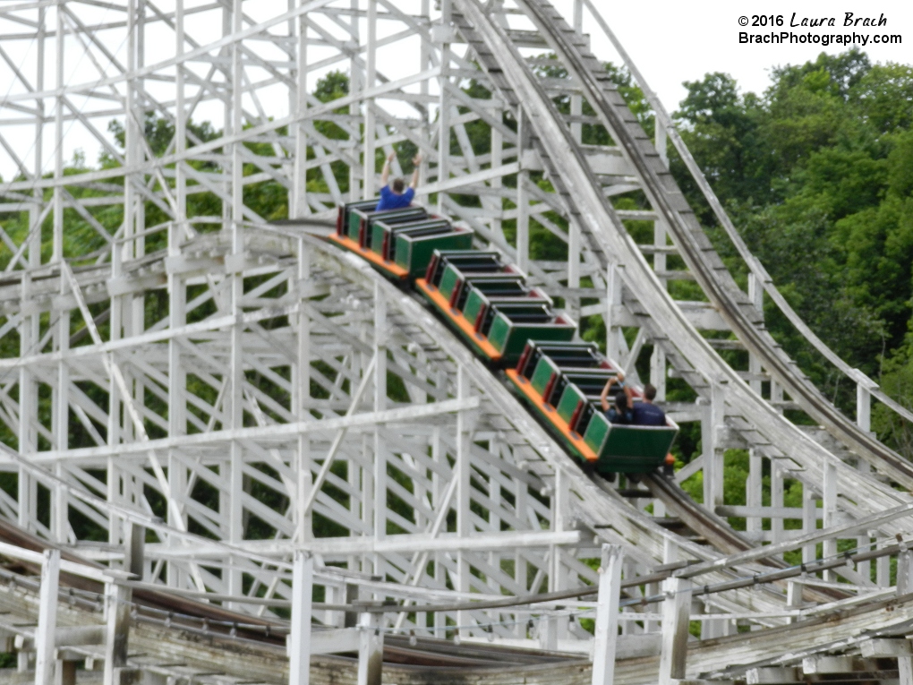 Hands are up in the air - indicating that Will is having a good time on the ride!