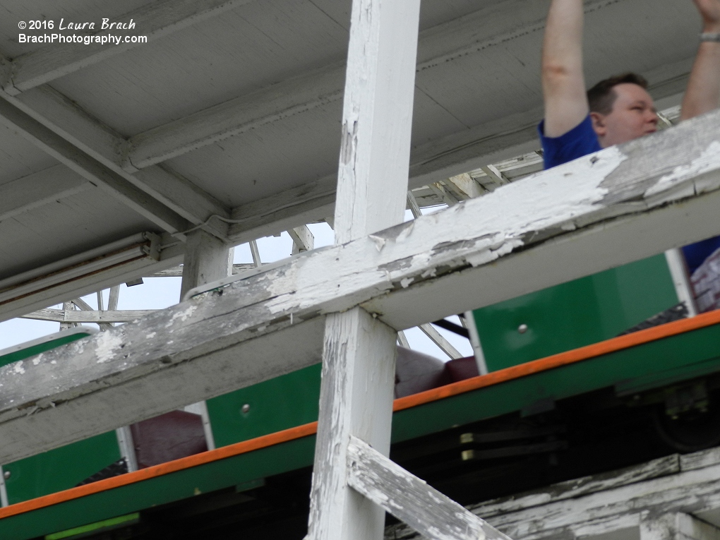 Skyliner train in the brake run and Will's hands are still up in the air.  Must have been a very fun ride.