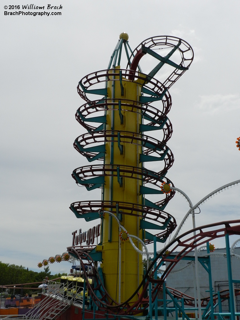 Complete 90 degree vertical lift hill on Toboggan at Lakemont Park.