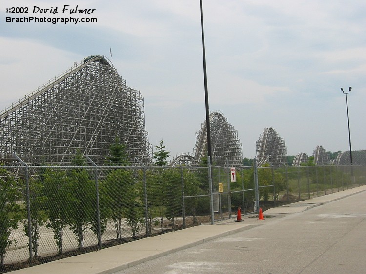 Overview of Michigan's Adventures' signature ride - Shivering Timbers!