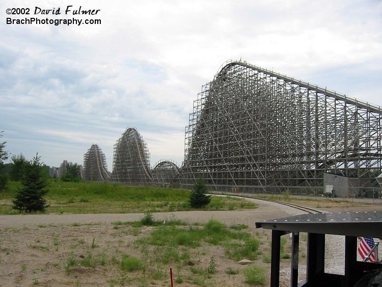 Shivering Timbers lift hill stands at 125ft tall.