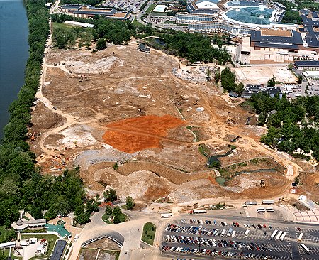 I choked when I saw this photo for the first time.  This is what Opryland USA looked like on April 30, 1999.  Gone.  No trees, no chain lifts clicking, no freshly popped popcorn, no music anywhere, and worse....no sounds of thrilled screams.  A VERY sombering photo to look at for me.  (Image generously STOLEN from OpryMills.com back in 2000)