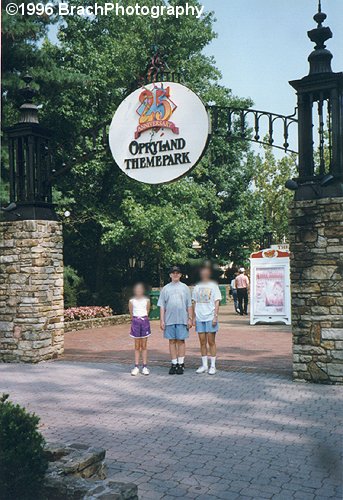 Opryland's entrance sign in their 25th Season in 1996, one year before the park closed for good.