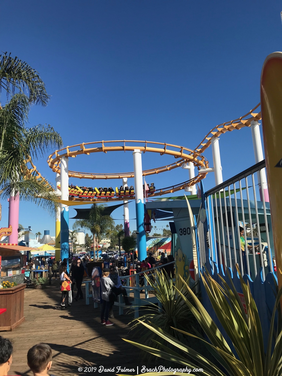 Train on Santa Monica West Coaster exiting the helix and headed towards the first drop.