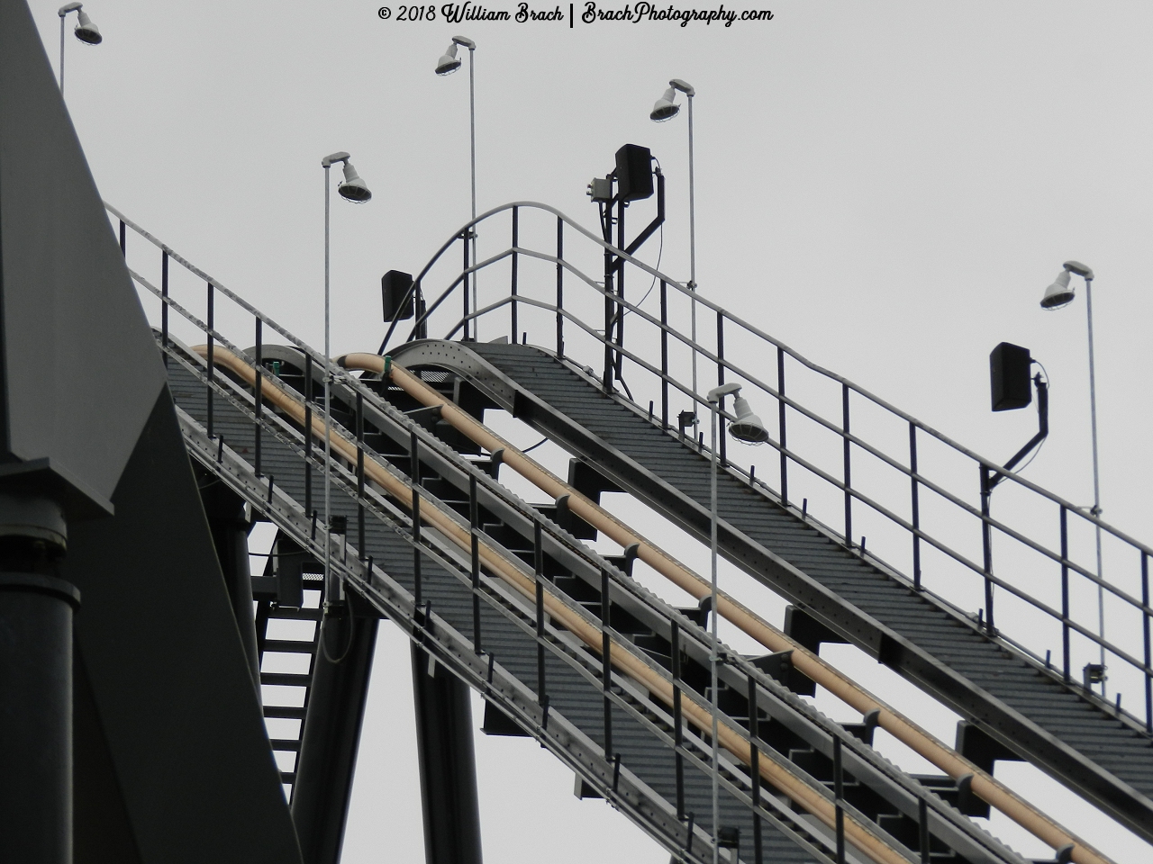 Looking at the top of Apocalypse's lift hill.