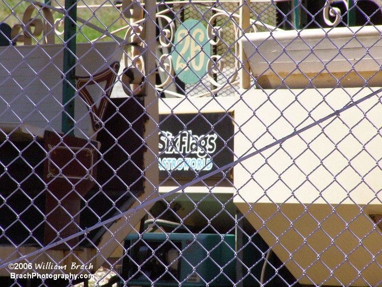 Six Flags Astroworld signage on the 610 Limited railroad cars from Houston, Texas on site near Joker's Jinx.