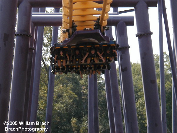 Batwing train running through the first drop.