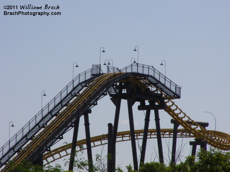 Different perspective of Batwing's lift hill.