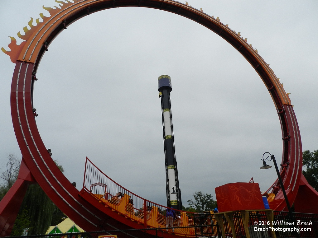 View of the ride from behind.  VooDoo Drop is seen in the background.