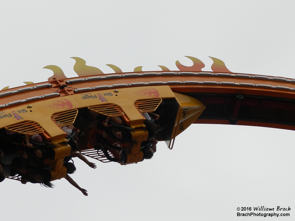 Bourbon Street Fireball is very well lit at night with multicolored LED lights on both sides of the ride.