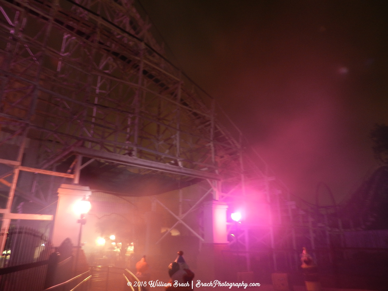 Wild One in near darkness during Fright Fest at Six Flags America.