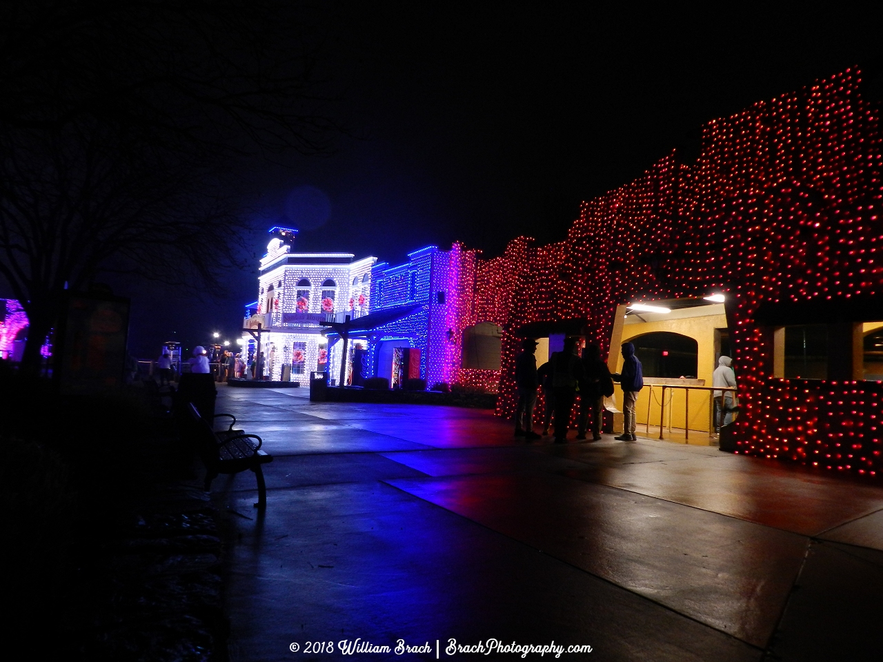 Lights on the buildings for Holiday in the Park 2018.