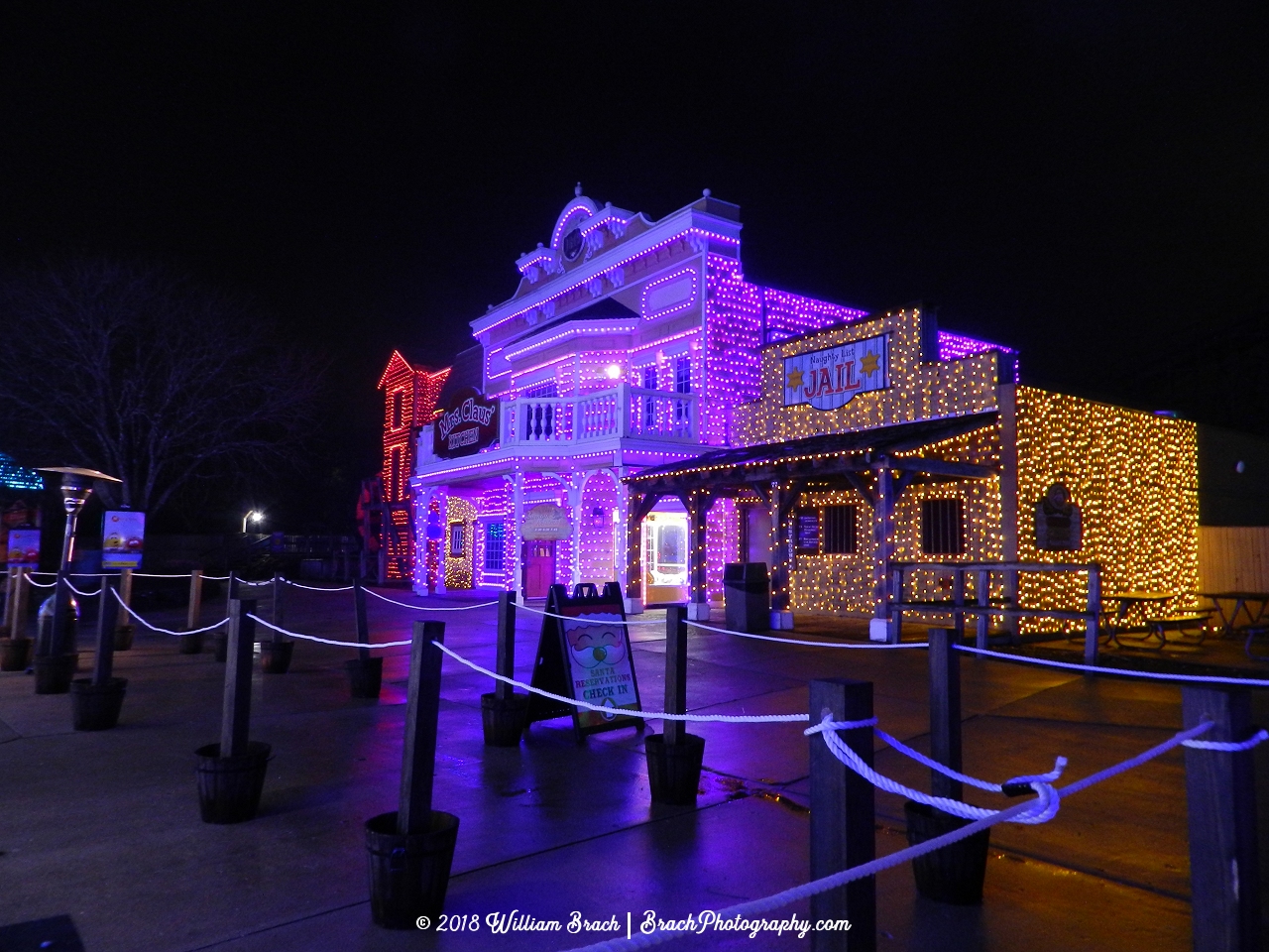 Lights on the buildings for Holiday in the Park 2018.