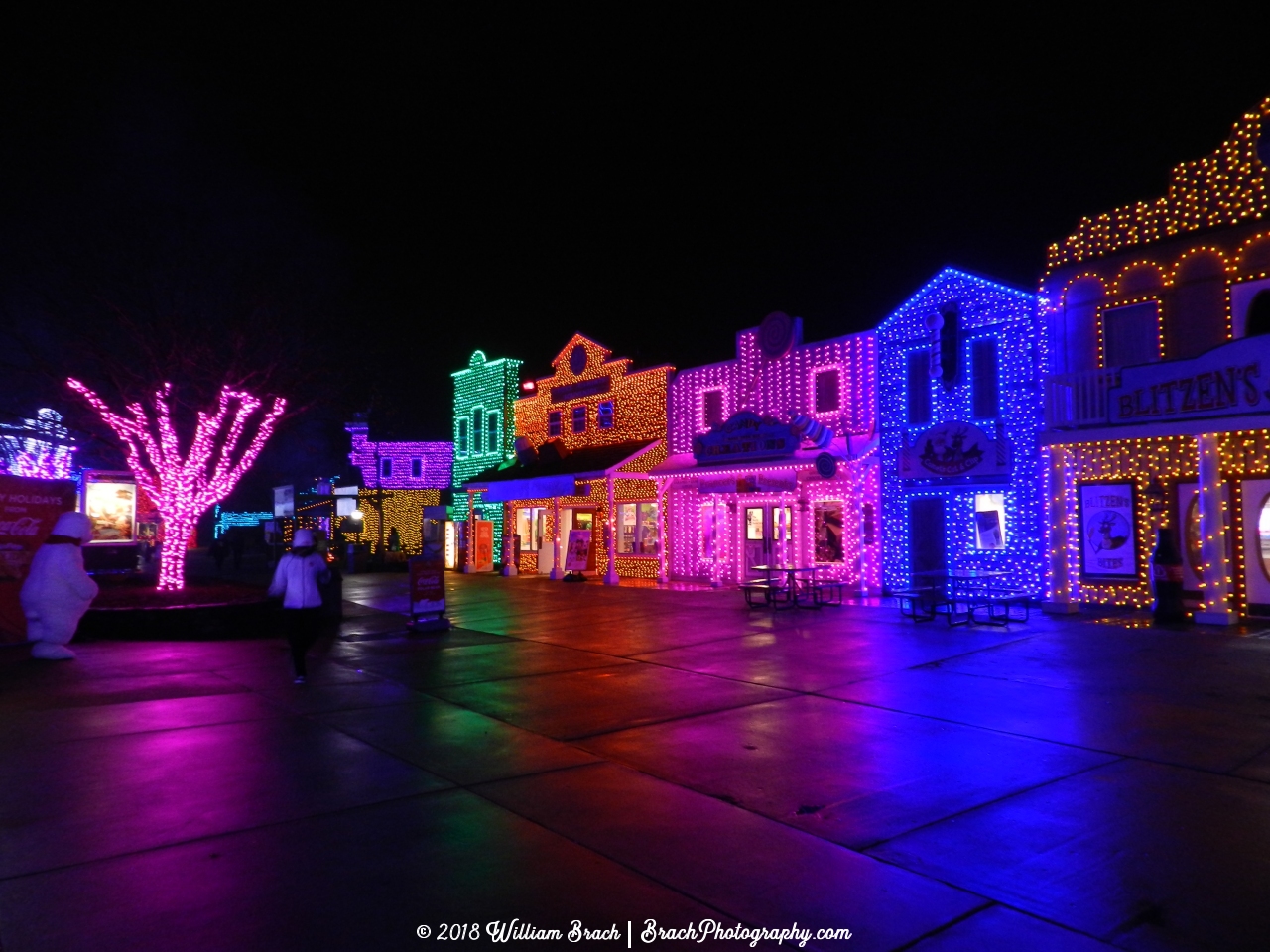 Lights on the buildings for Holiday in the Park 2018.