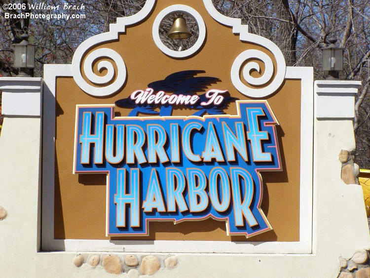 Entrance sign for the newly rebranded Hurricane Harbor.