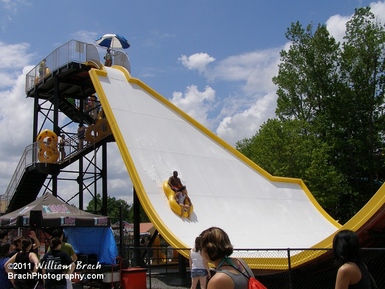 Two riders taking their plunge on The Halfpipe.