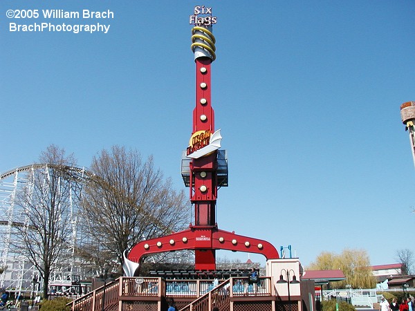 Iron Eagle in its loading position.  I never did ride this attraction, but it was fun to watch!