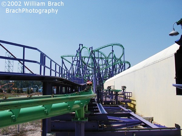 Joker's Jinx purple train entering the brake run.