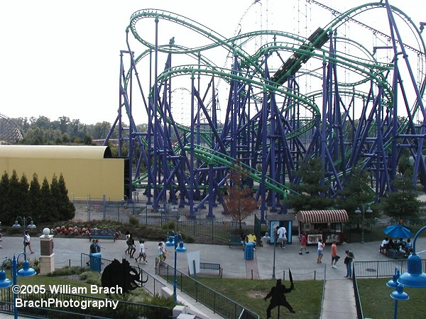 View of the ride from the exit path from Penguin's Blizzard River.