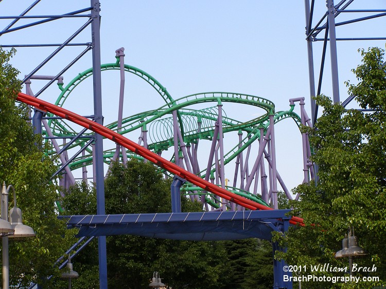 Seen through the Superman supports and track.