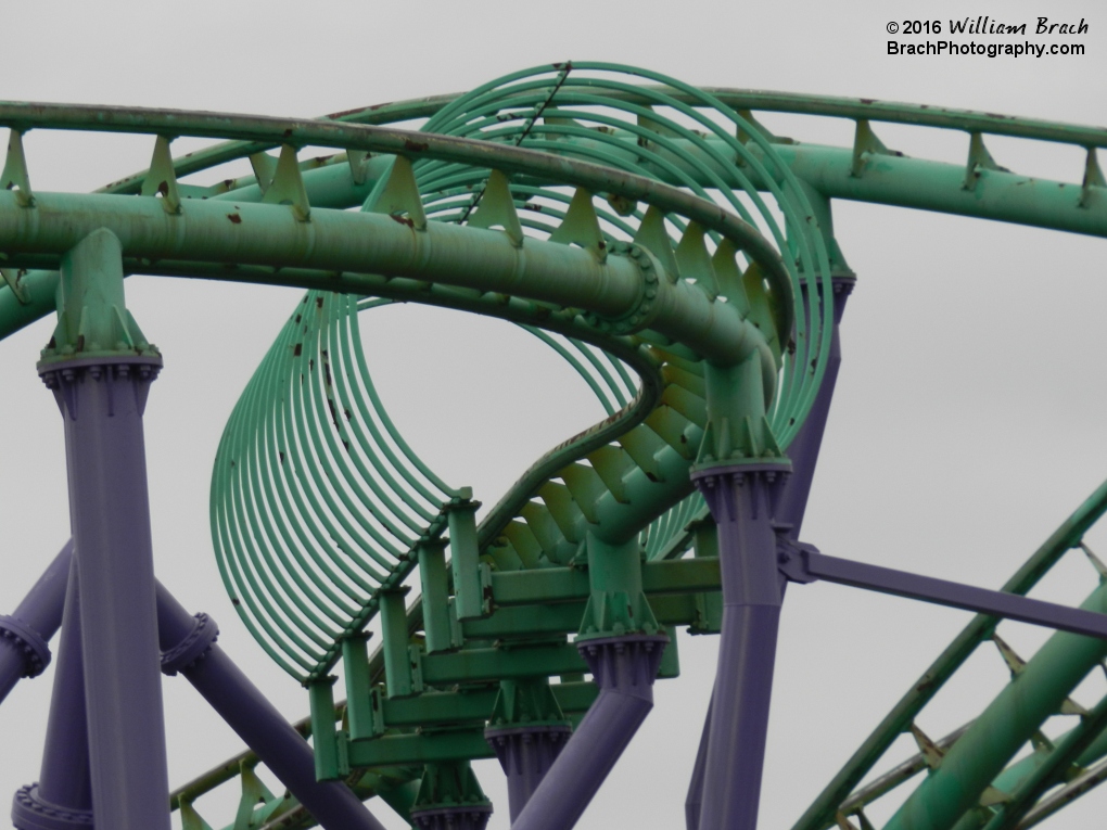 The Rib Cage portion of Joker's Jinx.  Joker's Jinx is the only Premier Rides Spaghetti Bowl coaster that features this theming element.