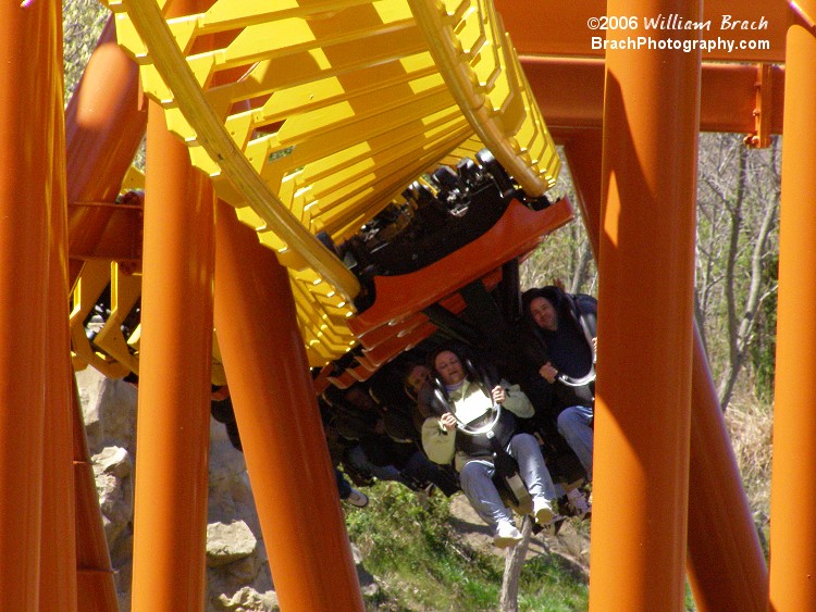 Orange train running the first drop.