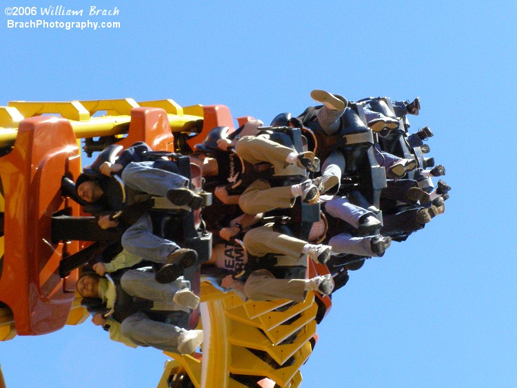 Not only did Six Flags simply paint the coaster, but they refurbished the fiberglass on the two trains for Mind Eraser.  The red train became the orange train and the blue train became the yellow train - or the other way around.