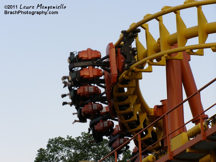 Orange train running the course of Mind Eraser.