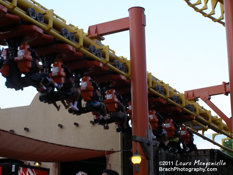 Orange train in the brake run.