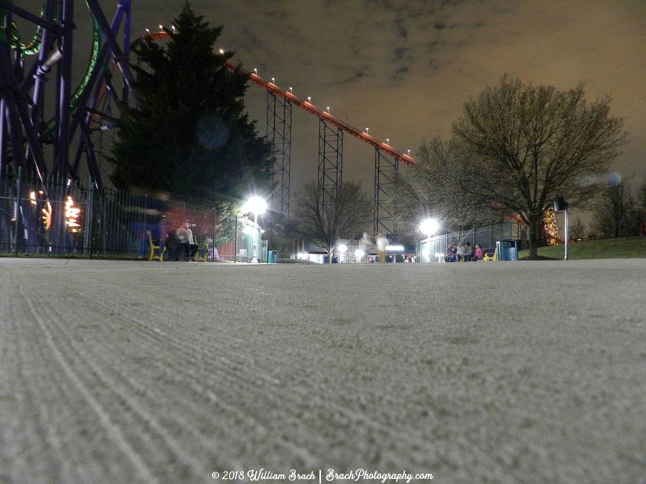 Pathway leading to Superman at night.