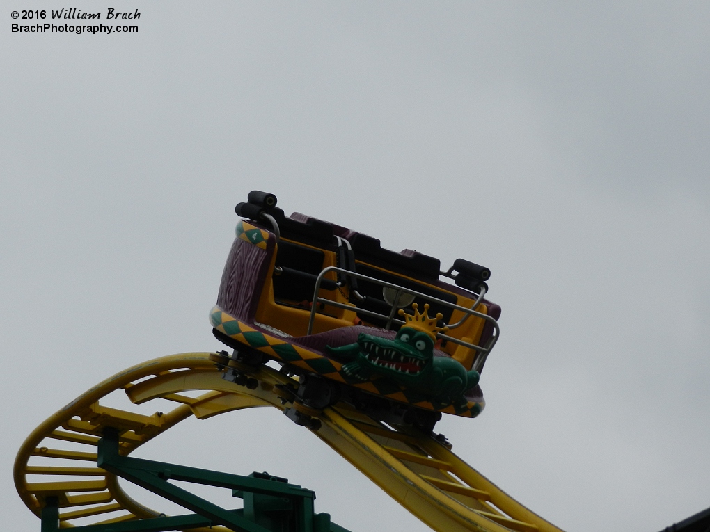 Ragin' Cajun's purple car headed down the drop.