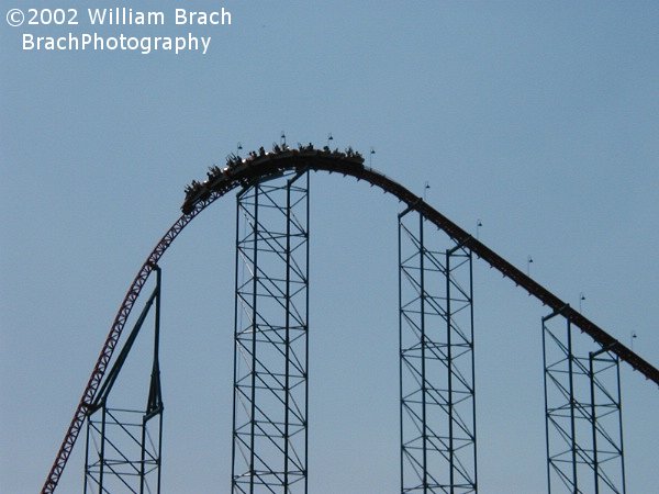 Train cresting the top of the lift hill.