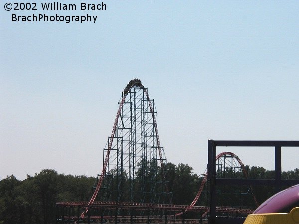 Train going over the second hill.  The smaller third hill is just to the right of that hill.