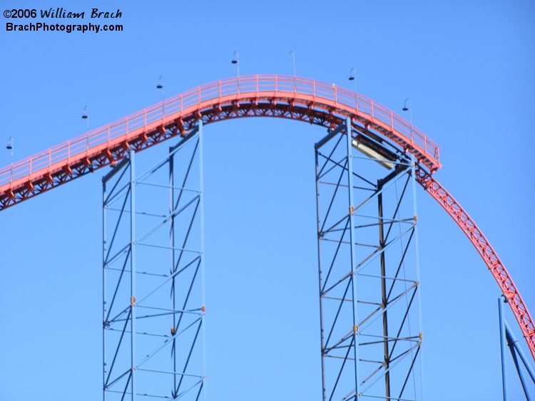 View of the top of the lift hill.