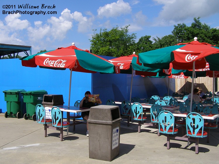 Former ride area converted into a seating area.