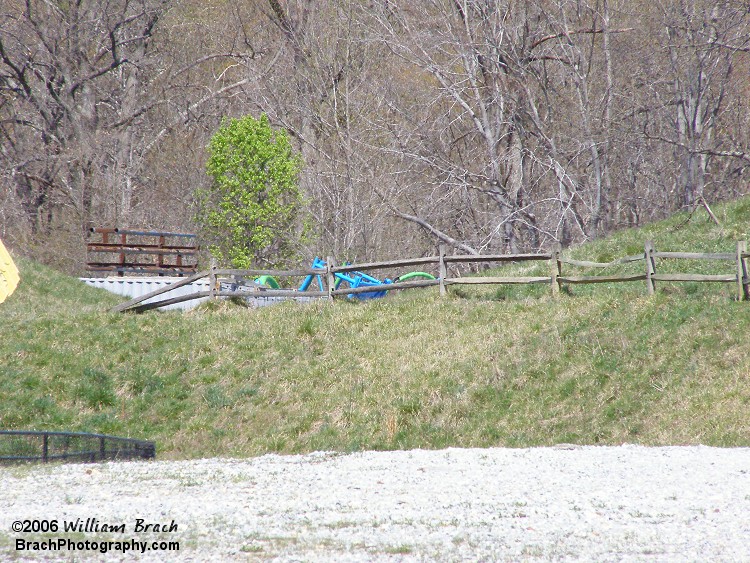 Little bit difficult to see in this shot, but the blue steel sticking up in the center of the photo is a piece of the Ultra Twister track.  The rusted blue track stacked on the left side of this photo is Python.  Sadly, both coasters have been scrapped and are no longer in the Six Flags America Boneyard.