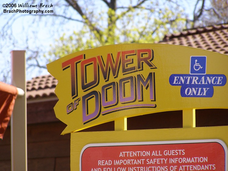 Entrance sign for the Tower of Doom.