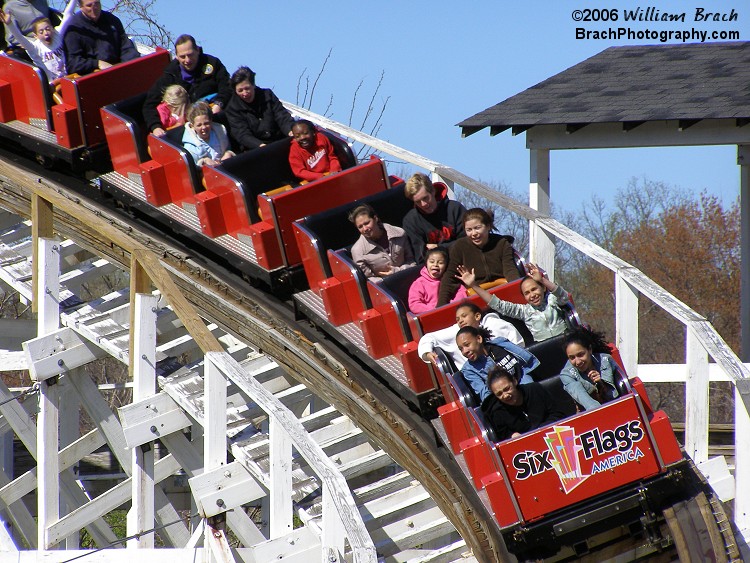 Red train running the helix.