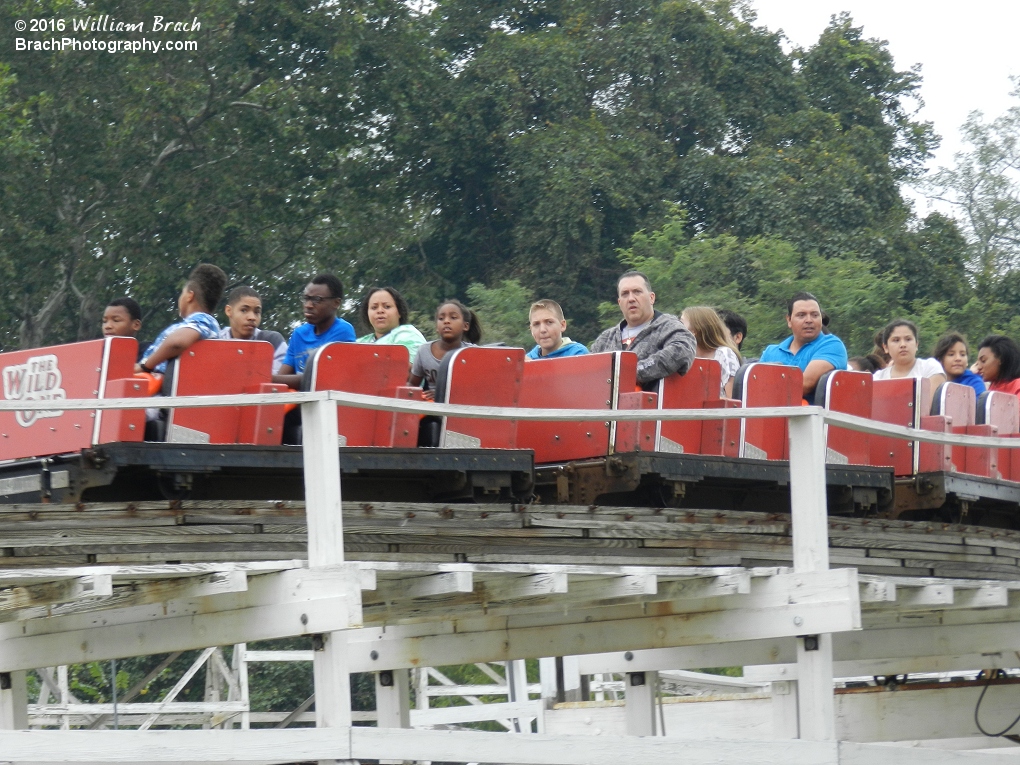 Wild One's red train headed back to the station after holding in the brake run while the blue train loaded and dispatched.